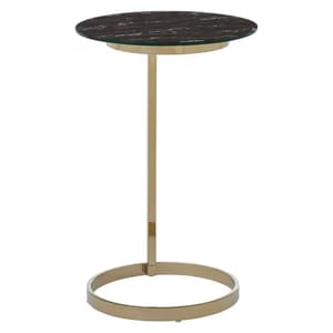 Orizone Black Marble Effect Glass End Table With Gold Frame