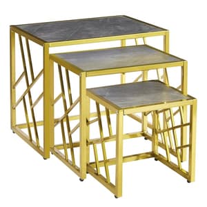 Oslo Gloss Nest Of 3 Tables In Grey Marble Effect Gold Frame