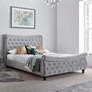 Orem Velvet Chesterfield Sleigh Double Bed In Grey