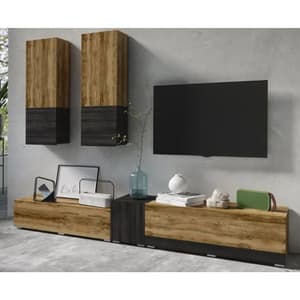Pacific Wooden Entertainment Unit In Satin Walnut And Black
