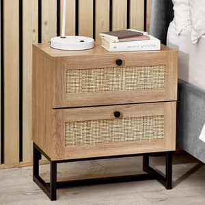 Pabla Wooden Bedside Cabinet With 2 Drawers In Oak