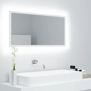 Palatka Wooden Bathroom Mirror In White With LED Lights