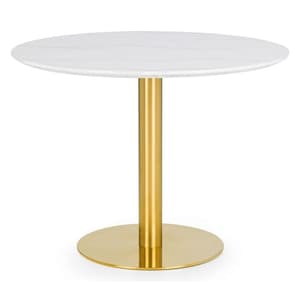 Pahana Round Wooden Dining Table In White Marble Effect