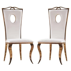 Palila White PU Dining Chairs With Rose Gold Legs In Pair