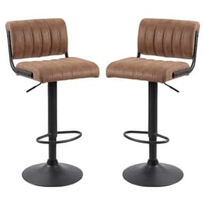 Paris Brown Woven Fabric Bar Stools With Black Base In A Pair