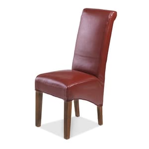 Payton Dining Chair In Red Bonded Leather And Dark Legs