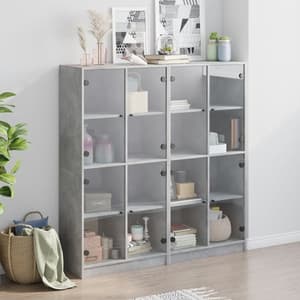 Penrith Wooden Bookcase With 16 Shelves In Concrete Grey