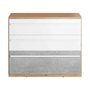 Peoria Kids Chest Of 3 Drawers In White And Concrete Effect