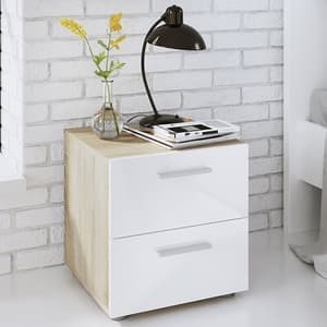 Perkin Wooden Bedside Cabinet In Oak And White Gloss 2 Drawers