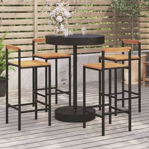 Piper Solid Wood 5 Piece Garden Bar Set In Black Poly Rattan