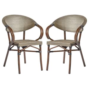 Ponte Outdoor Gold And Black Weave Stacking Armchairs In Pair