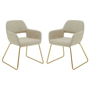 Porrima Natural Fabric Dining Chairs With Gold Base In A Pair