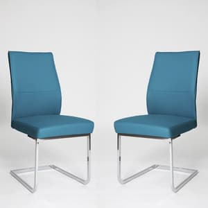 Prestina Dining Chair In Blue Pu With Chrome Legs In A Pair