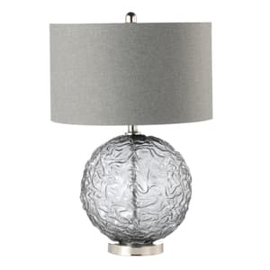 Quito Grey Linen Shade Table Lamp With Clear Black Glass Base