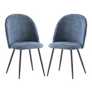 Raisa Blue Fabric Dining Chairs With Black Legs In Pair