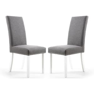 Rabat Steel Grey Linen Dining Chairs And White Legs In Pair