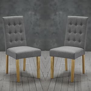 Remo Grey Fabric Dining Chairs With Wooden Legs In Pair