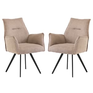 Reston Oyster Corduroy Fabric Mix Dining Armchairs In Pair