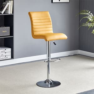 Ripple Faux Leather Bar Stool In Curry With Chrome Base