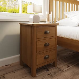 Rosemont Wooden 3 Drawers Bedside Cabinet In Rustic Oak
