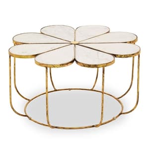 Mekbuda Petal White Marble Top Coffee Table With Gold Frame