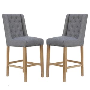 Rugeley Light Grey Fabric Button Back Bar Stools In Pair