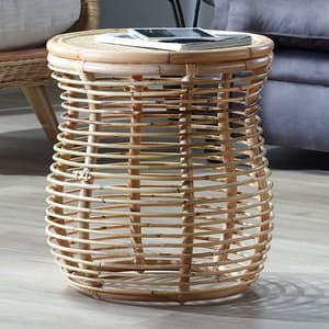Rybnik Round Wicker Top Rattan Lamp Table In Natural