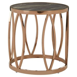 Saclateni Black Marble Top Side Table With Rose Gold Frame