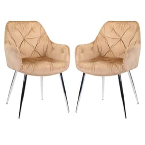 Salford Champagne Velvet Dining Chairs In Pair