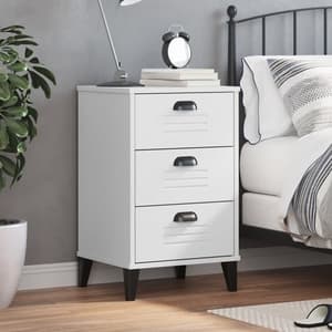 Widnes Wooden Bedside Cabinet With 3 Drawers In White