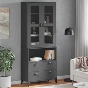 Widnes Wooden Display Cabinet With 2 Drawers In Anthracite Grey
