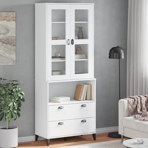 Widnes Wooden Display Cabinet With 2 Drawers In White