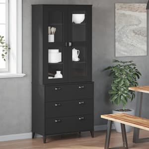 Widnes Wooden Display Cabinet With 3 Drawers In Black
