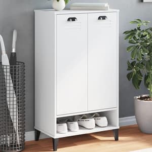 Widnes Wooden Shoe Storage Cabinet With 2 Doors In White