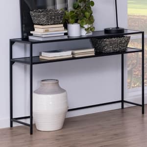 Salvo Wooden Console Table In Ash Black With Undershelf