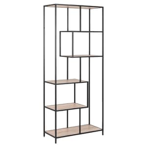 Salvo Wooden Bookcase 5 Shelves Tall With Black Metal Frame