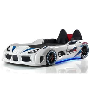 Sanford Kids Racing Car Bed In White With Back Seat And LED