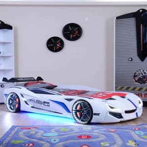 Sanford Kids Racing Car Bed In White With LED