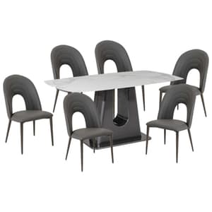 Sanur Sintered Stone Dining Table With 6 Dark Grey Chairs