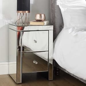 Saville Mirrored Bedside Cabinet With 2 Drawers In Silver