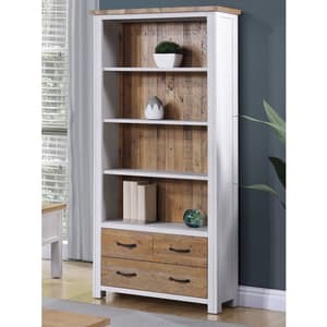 Savona Wooden Large Open Bookcase With 3 Drawers In White