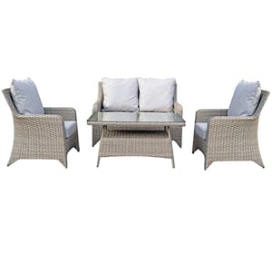 Savvy Weave 4 Seater Sofa Set With High Coffee Table In Grey