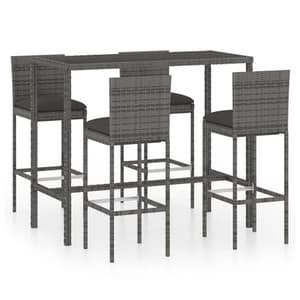 Selah Large Glass Top Bar Table With 4 Audriana Chairs In Grey