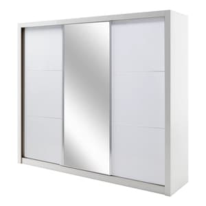 Senoia Mirrored High Gloss Wardrobe 3 Doors Wide White With LED