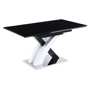 Seville Extending Glass Dining Table In Black With Gloss Base