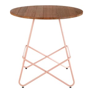Pherkad Wooden Round Dining Table With Metallic Pink Legs   