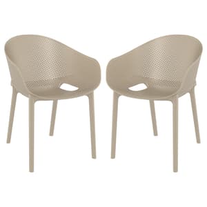 Shipley Outdoor Taupe Stacking Armchairs In Pair