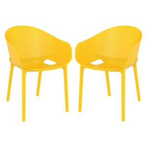 Shipley Outdoor Yellow Stacking Armchairs In Pair