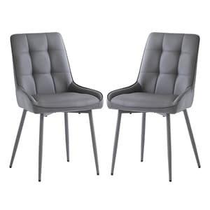 Skye Grey Faux Leather Dining Chairs With Grey Legs In Pair