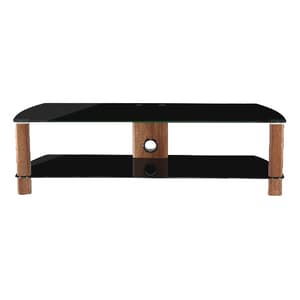 Clevedon Large Black Glass TV Stand With Walnut Frame